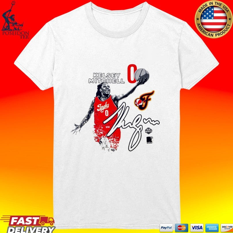 Adult Indiana Fever #0 Kelsey Mitchell Ascent In Natural By Round21 T-shirt