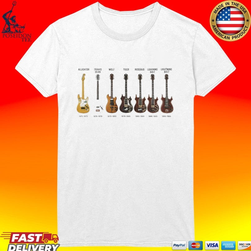 Alligator Travis Bean Wolf Tiger Rosebud Lightning Bolt Lightning Bolt Guitars History T-shirt