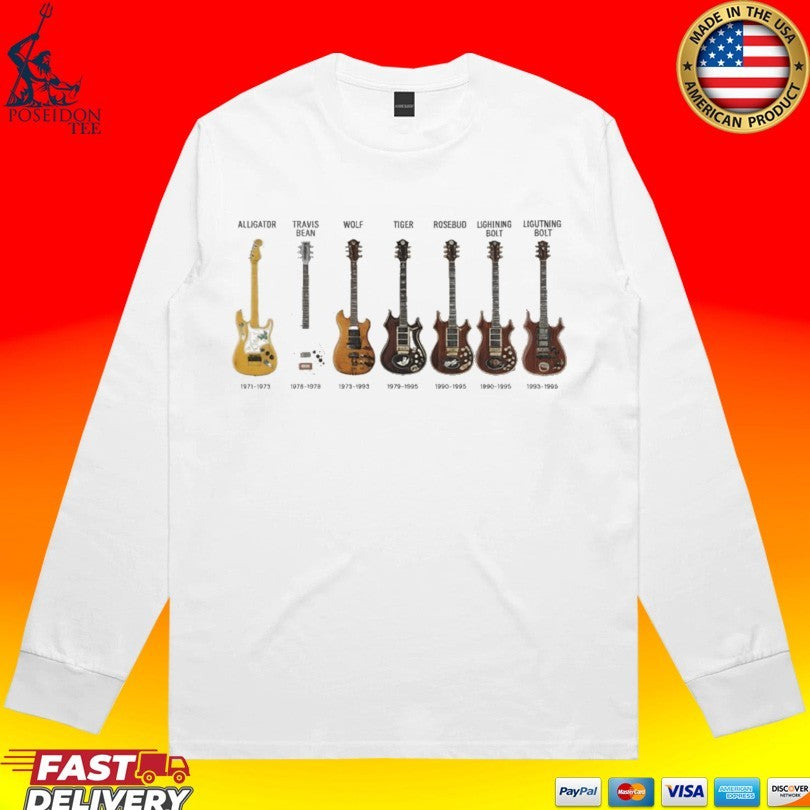 Alligator Travis Bean Wolf Tiger Rosebud Lightning Bolt Lightning Bolt Guitars History T-shirt