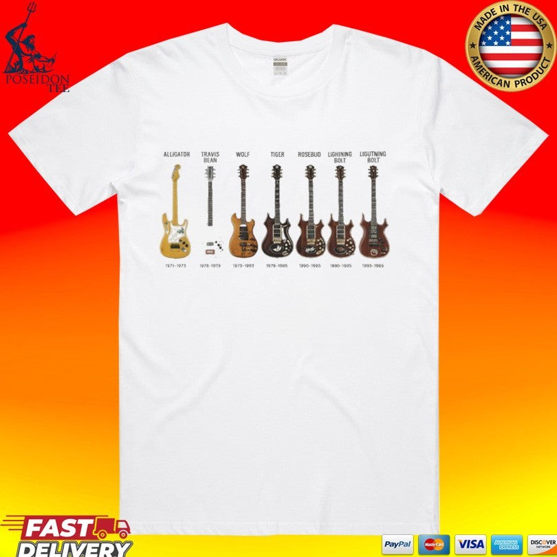 Alligator Travis Bean Wolf Tiger Rosebud Lightning Bolt Lightning Bolt Guitars History T-shirt