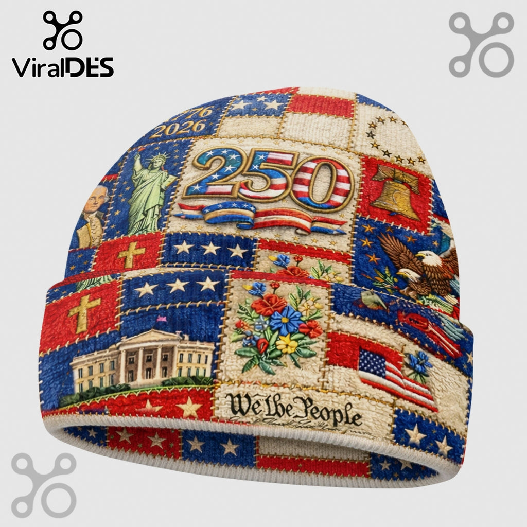 America 250th Anniversary Patriotic US Flag Commemorative Beanie Hat