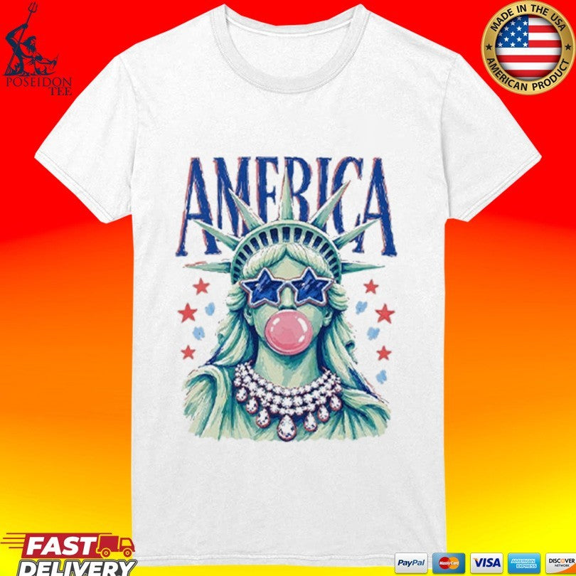 America Statue Of Liberty Blowing Bubble Gum 4th Of July T-shirt
