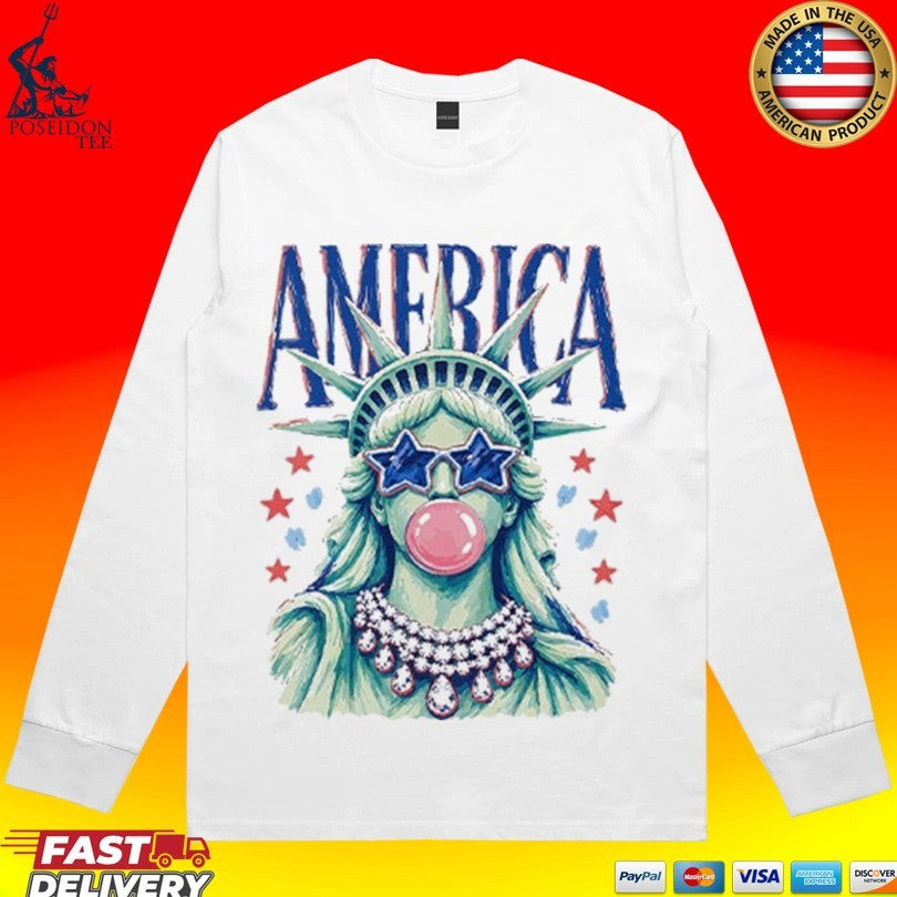 America Statue Of Liberty Blowing Bubble Gum 4th Of July T-shirt