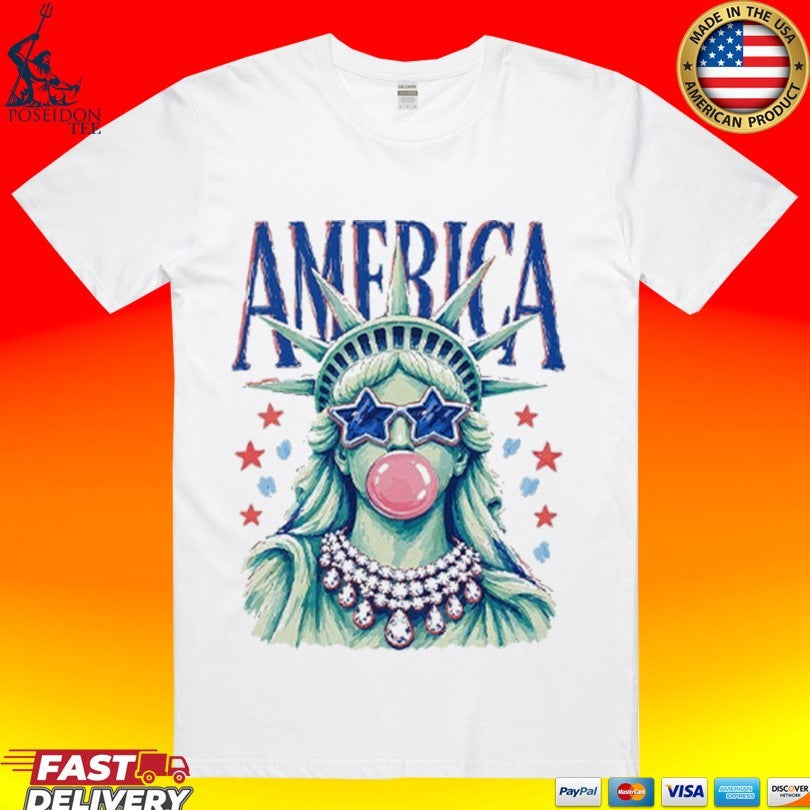 America Statue Of Liberty Blowing Bubble Gum 4th Of July T-shirt
