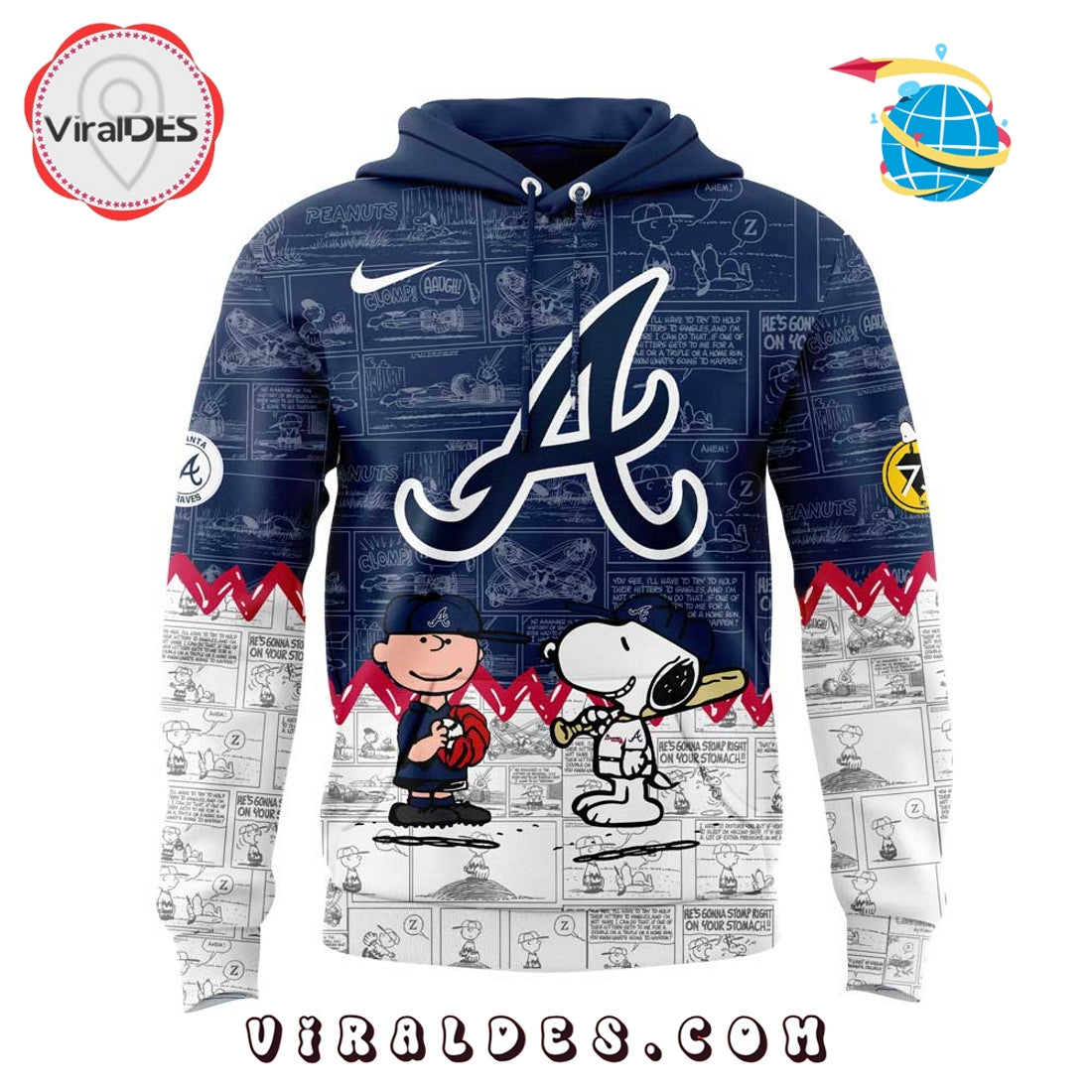 Atlanta Braves 75th Anniversary Peanuts Navy Hoodie, Jogger, Cap