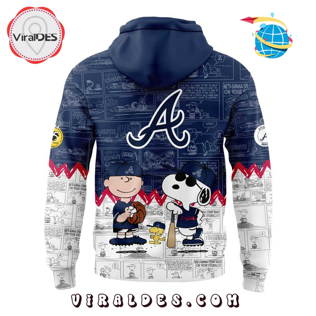 Atlanta Braves 75th Anniversary Peanuts Navy Hoodie, Jogger, Cap