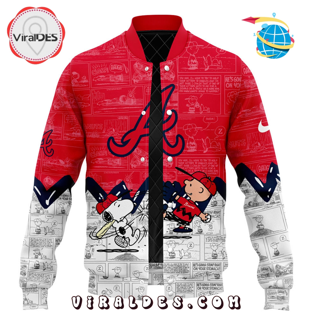 Atlanta Braves 75th Anniversary Peanuts Red Baseball Jacket