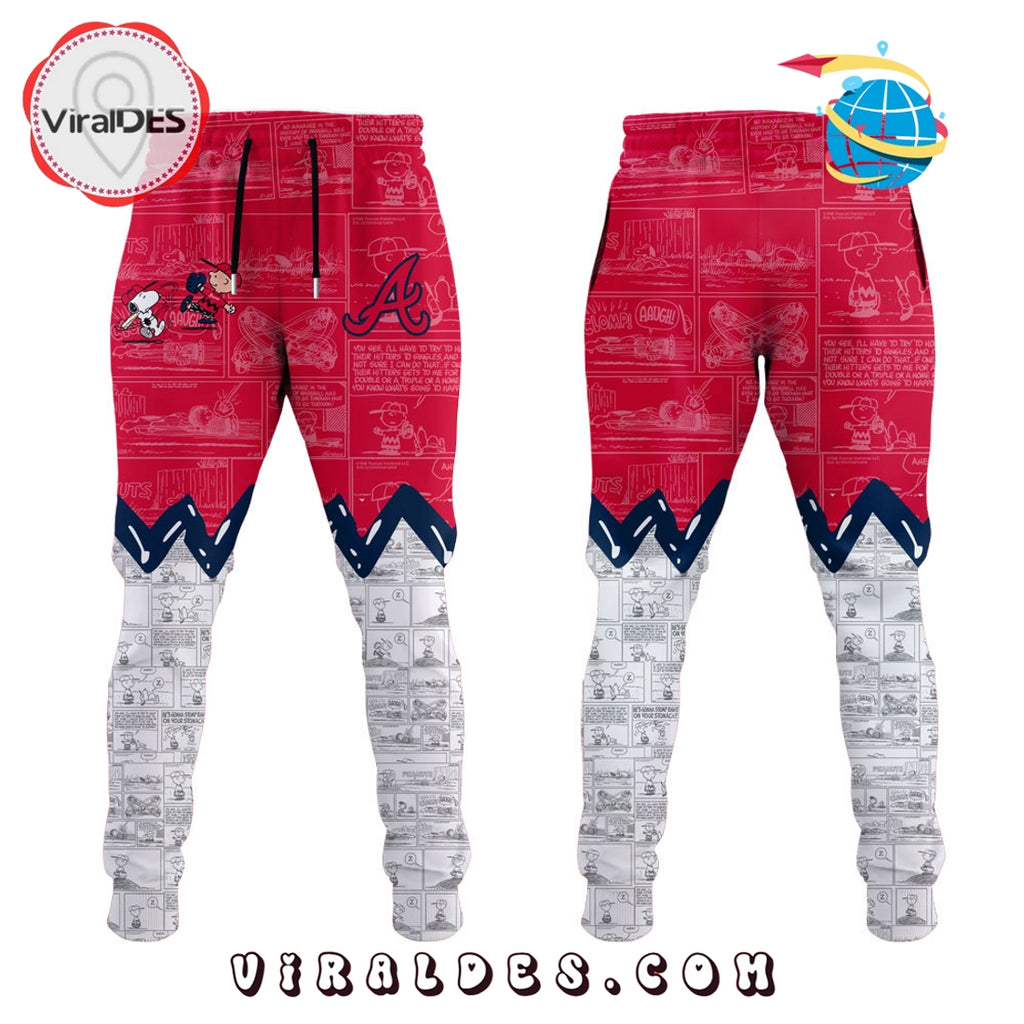 Atlanta Braves 75th Anniversary Peanuts Red Hoodie, Jogger, Cap