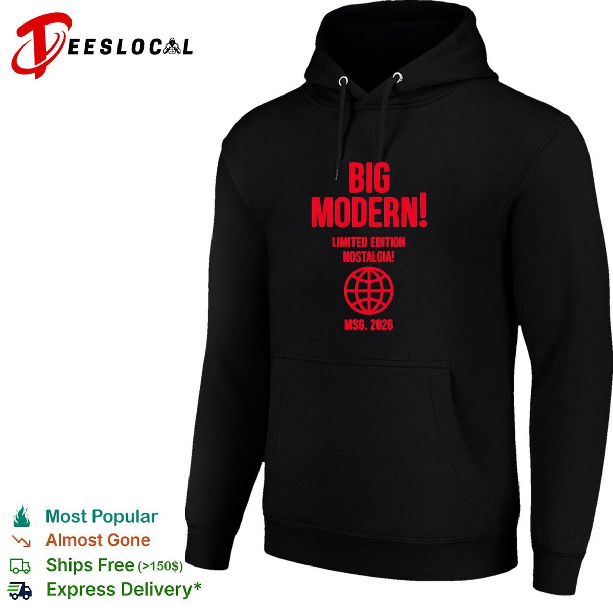 Big modern limited edition nostalgia globe icon MSG 2026 bold red text shirt