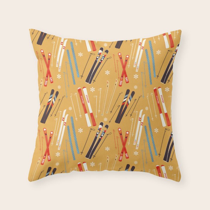 Bright Retro Ski Pattern Throw Pillow Gallery Image 6
