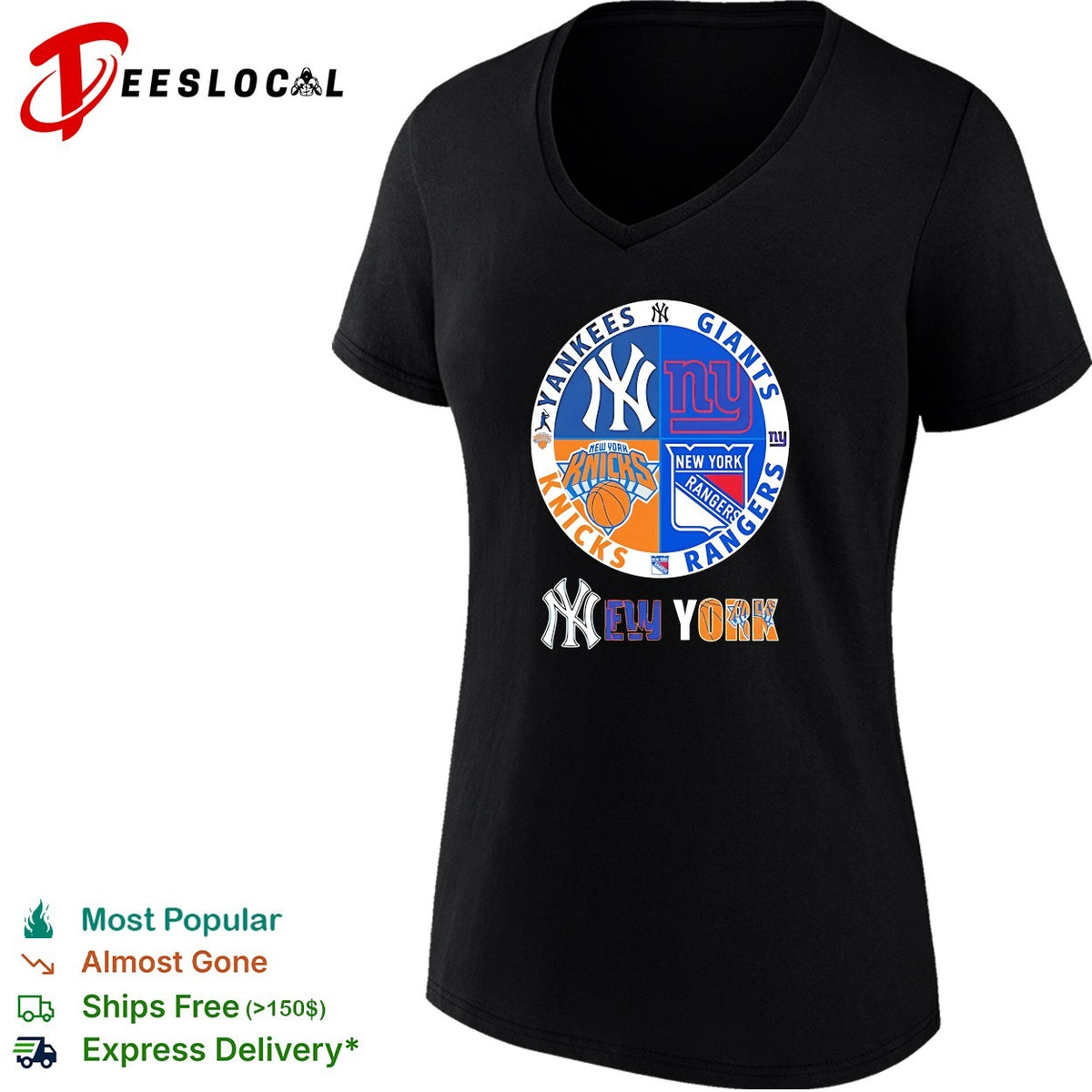 New York Yankees Giants Knicks Rangers four teams circle logo shirt