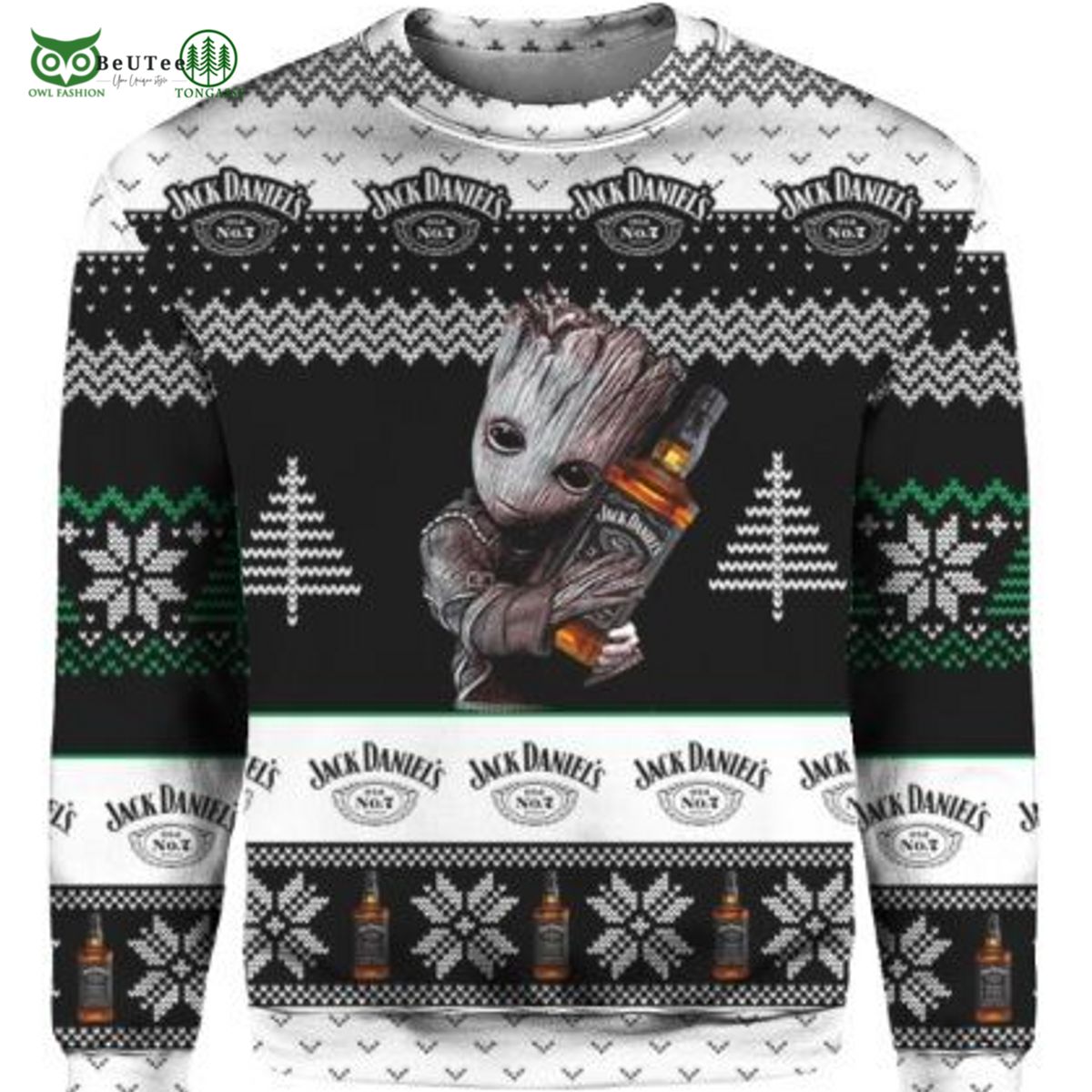 Baby Groot Hug Jack Daniels Christmas Ugly Sweater
