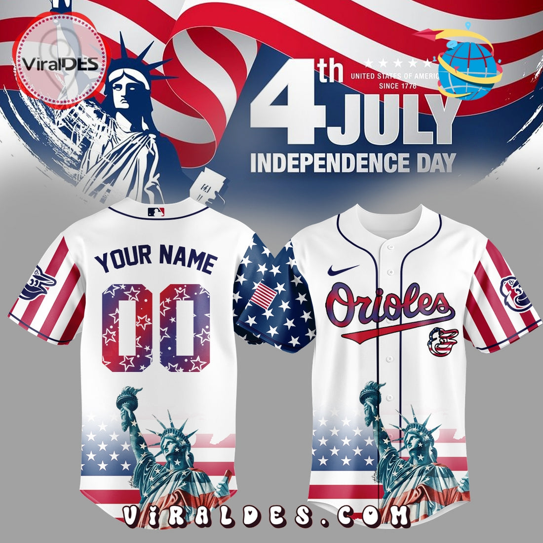 Baltimore Orioles Custom Independence Day Baseball Jersey