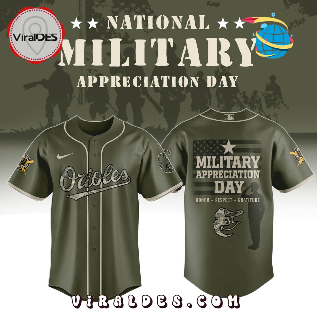 Baltimore Orioles MLB Military Appreciation Day Baseball Jersey
