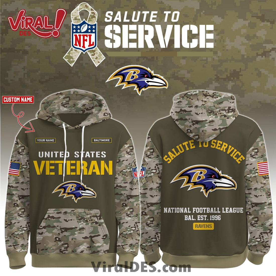 Baltimore Ravens 2025 Salute to Service Hoodie, Long Pants