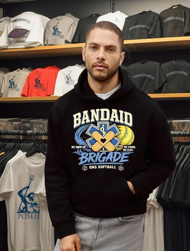 Bandaid Brigade Ems Softball We Show Up We Cover We Play T-shirt