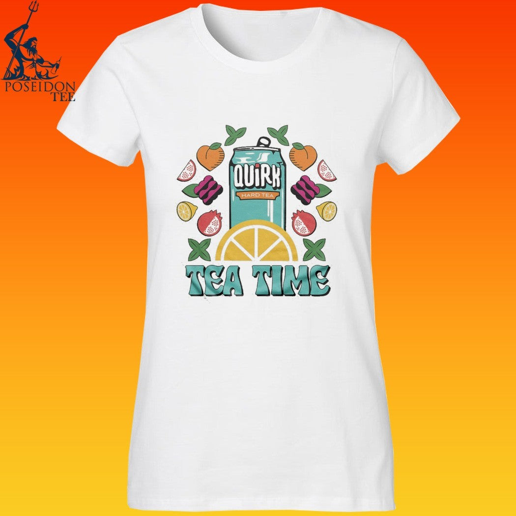 Boulevard Quirk Tea Time White & Teal Ringer T-shirt