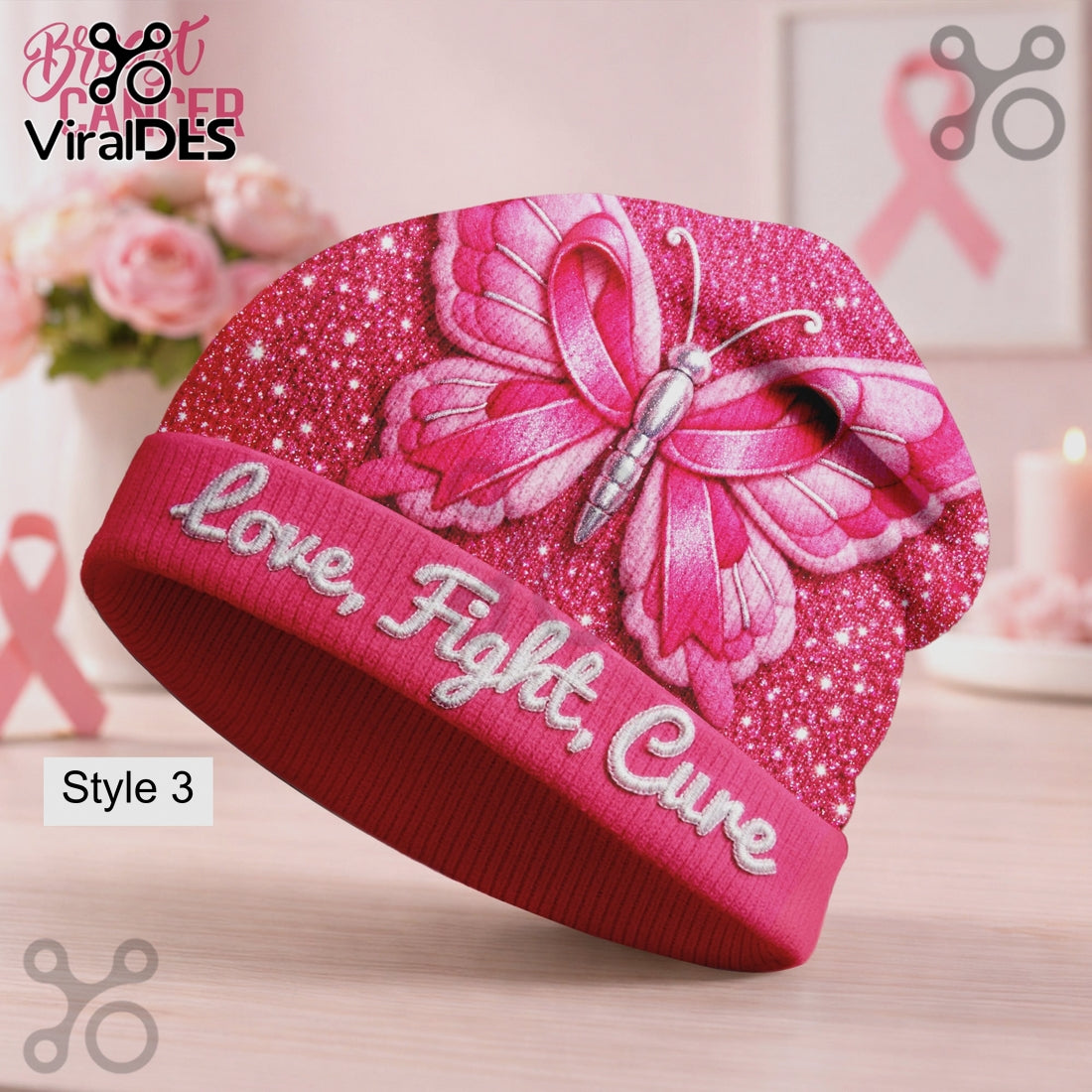 Breast Cancer Awareness Hope Strength Courage Premium Beanie Hat