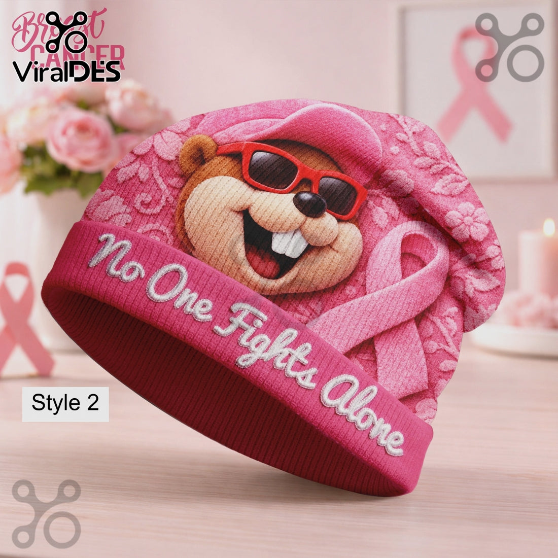 Breast Cancer Awareness Together We Fight Pink Dog Beanie Hat