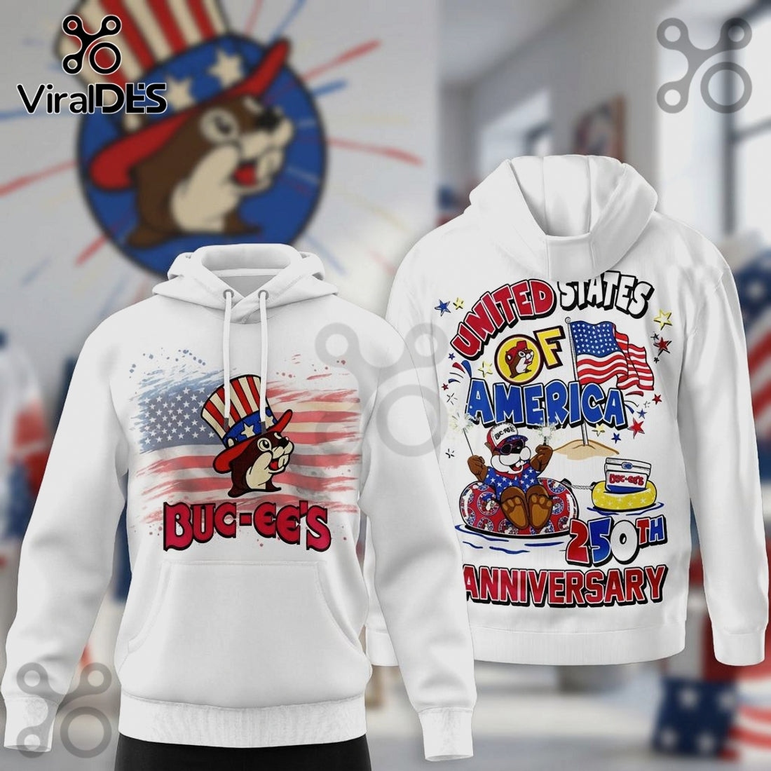 Buc-ee’s 250th Anniversary Patriotic Beaver USA Graphic White Hoodie