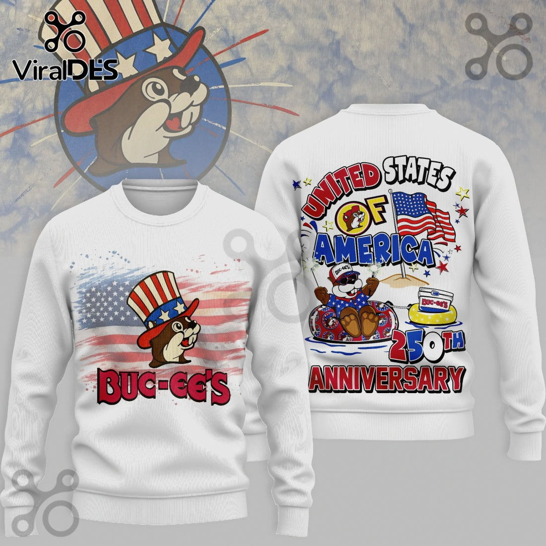 Buc-ee’s 250th Anniversary Patriotic Beaver USA Graphic White Hoodie