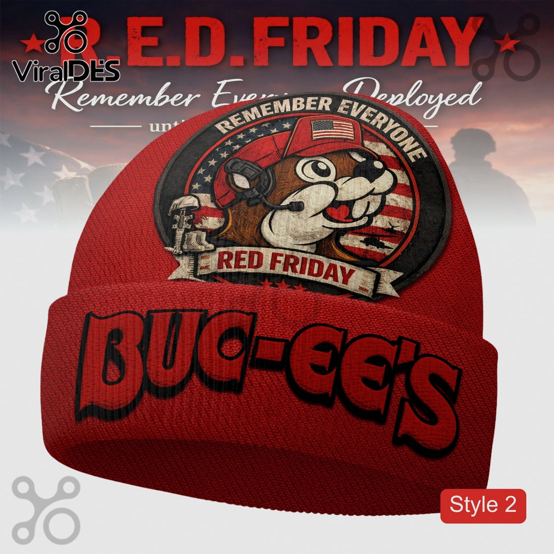 Buc-ee’s RED Friday Remember Everyone Deployed Beanie Hat
