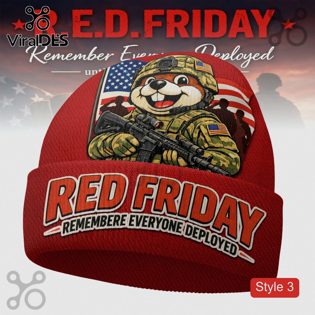Buc-ee’s RED Friday Remember Everyone Deployed Beanie Hat