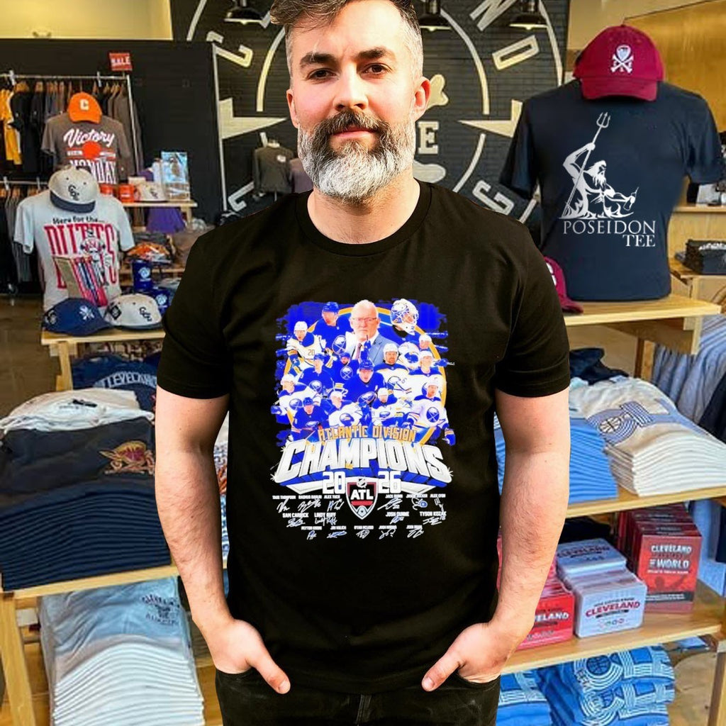Buffalo Sabres Hockey Coach And Players Teams Atlantic Division Champions 2026 Signatures T-shirt