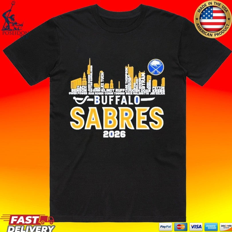 Buffalo Sabres Hockey Skyline City Players Names 2026 T-shirt