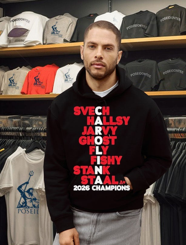 Carolina Hockey Names Svech Hallsy Jarvy Ghost Fly Fishy Stank Staal 2026 Champs T-shirt