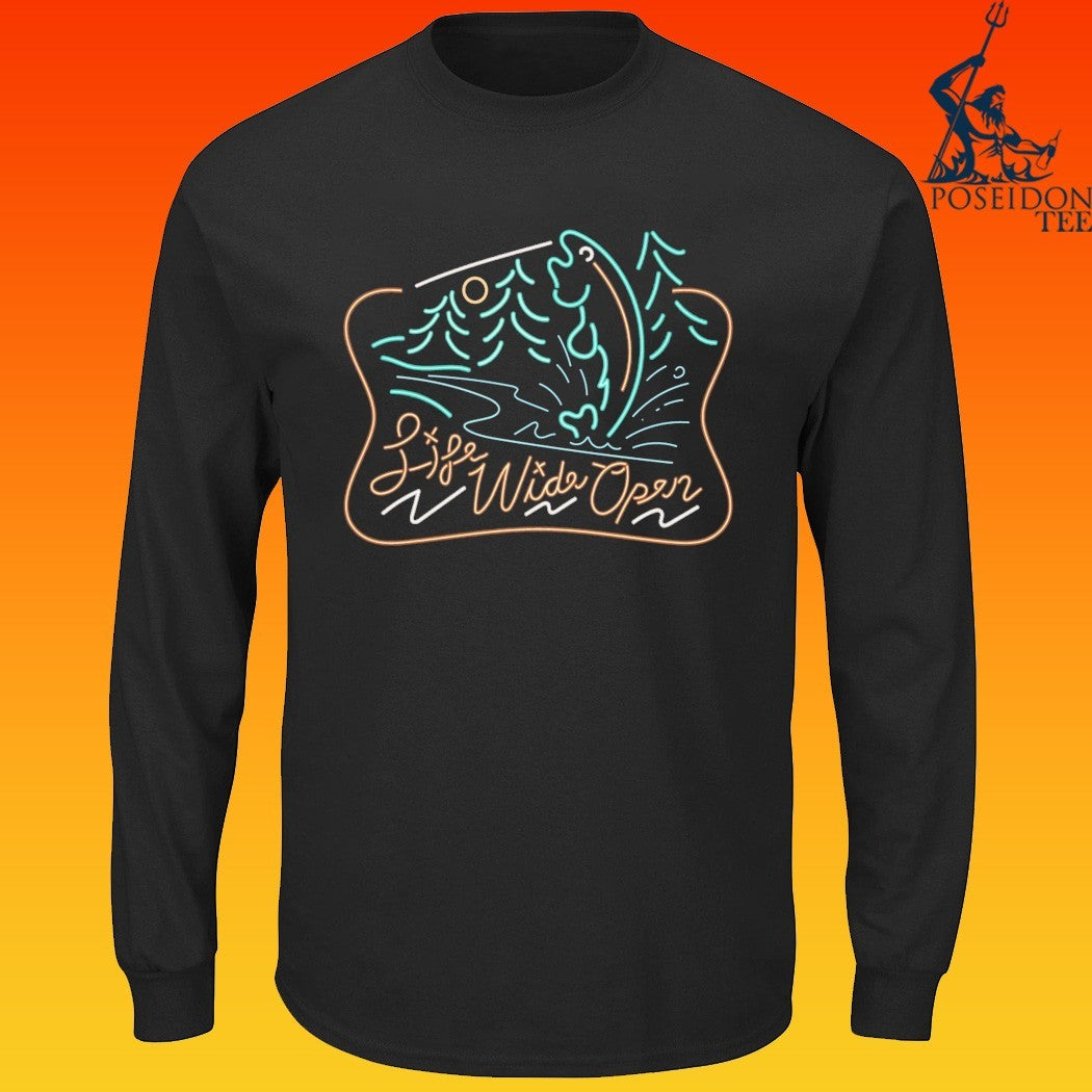 Cboystv Life Wide Open Neon Fishing T-shirt
