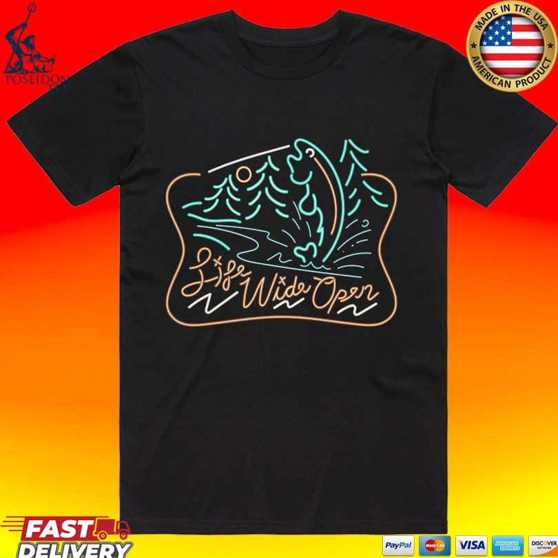 Cboystv Life Wide Open Neon Fishing T-shirt