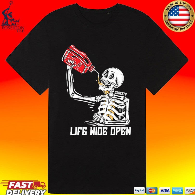 Cboystv Life Wide Open Soul Fuel Skeleton T-shirt