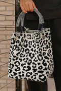 Leopard Print Polyester Woven Thick Handle Tote Bag