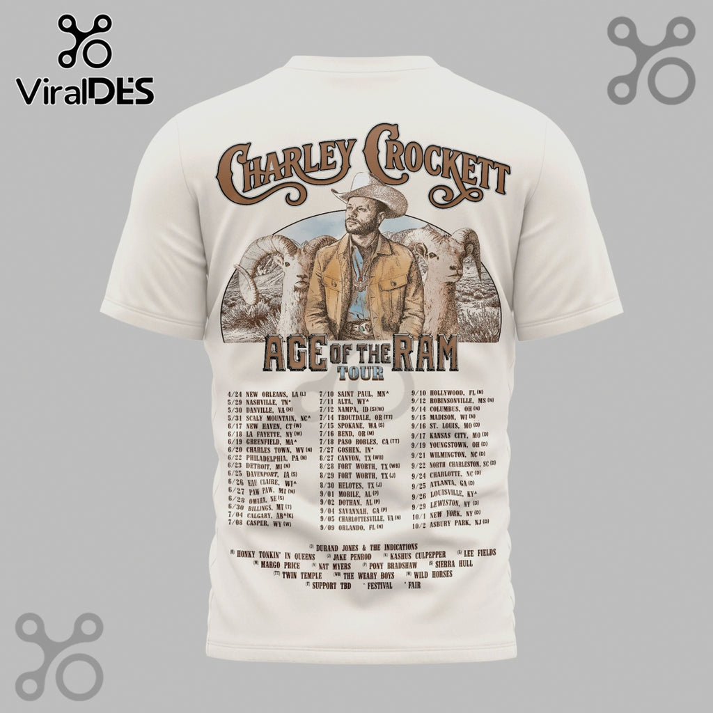 Charley Crockett Age of The Ram Tour Graphic Print Tee Shirt