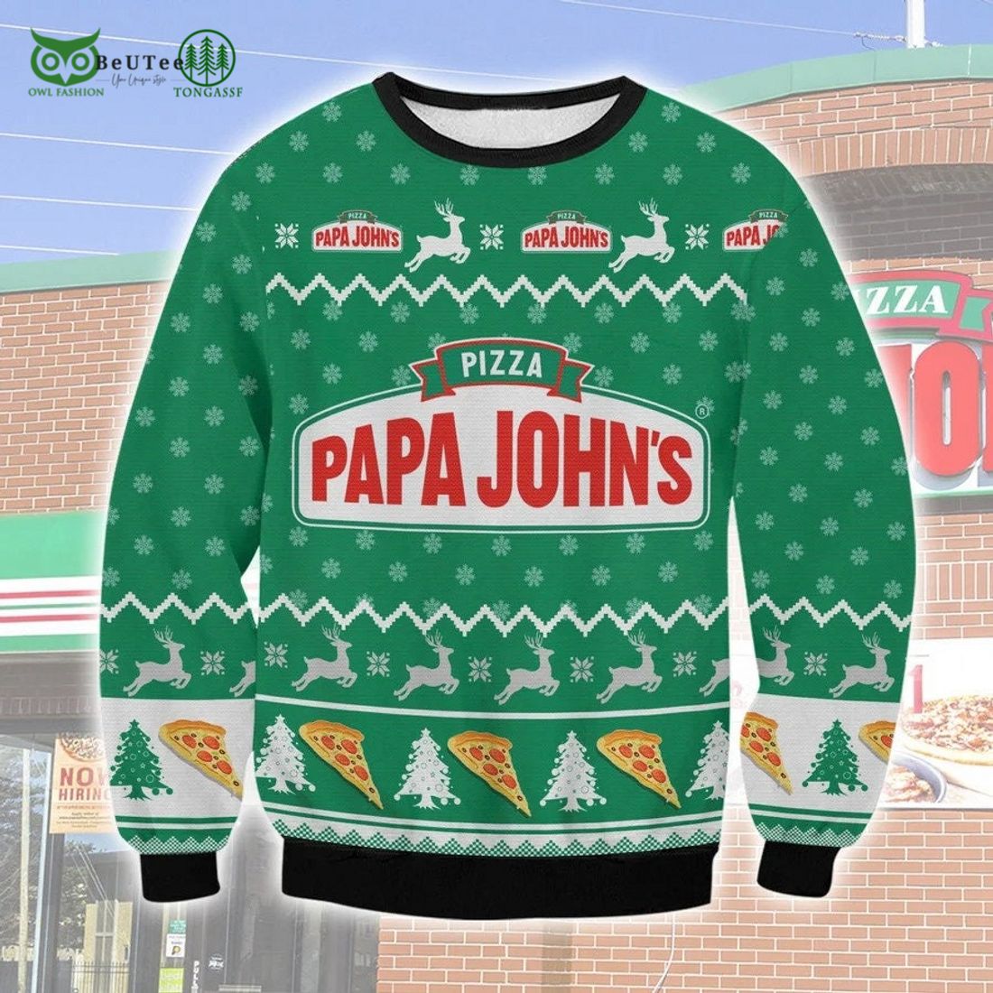Christmas Pizza Papa John Ugly Sweater