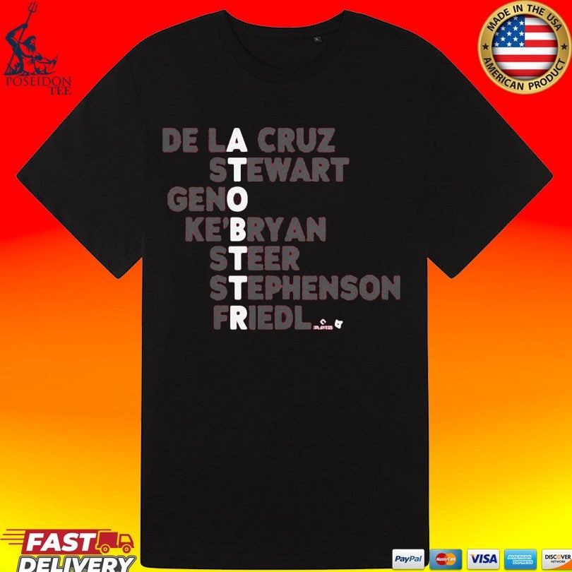 Cincinnati Baseball Atobttr Names De La Cruz Stewart Geno Ke Bryan Steer Stephenson Friedl T-shirt