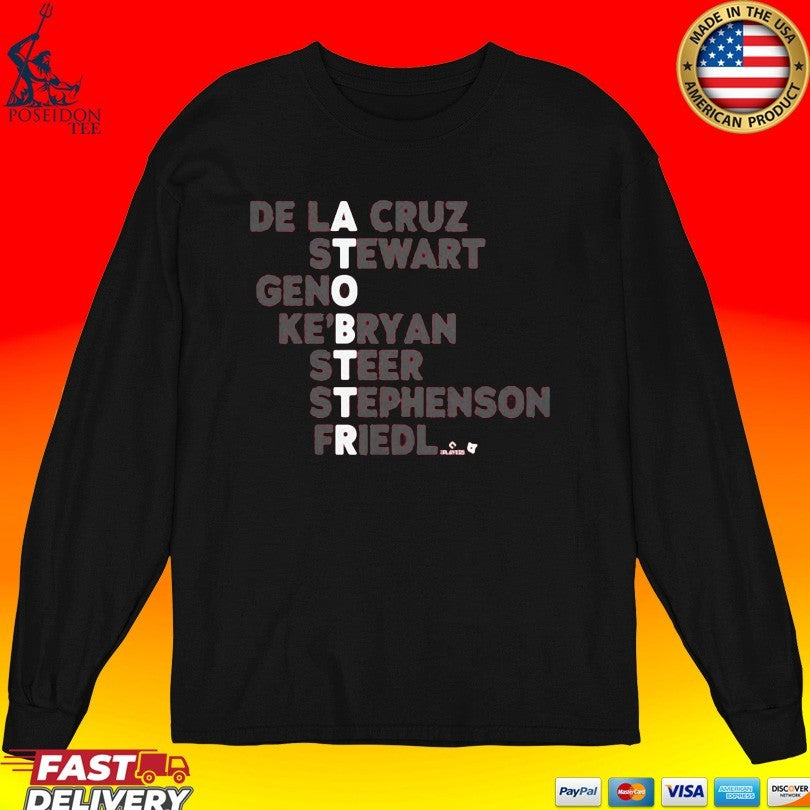 Cincinnati Baseball Atobttr Names De La Cruz Stewart Geno Ke Bryan Steer Stephenson Friedl T-shirt