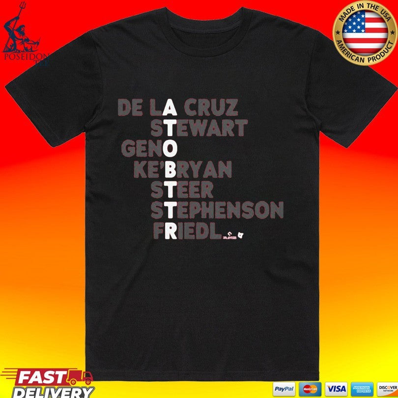 Cincinnati Baseball Atobttr Names De La Cruz Stewart Geno Ke Bryan Steer Stephenson Friedl T-shirt