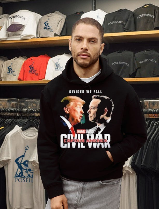 Civil War Trump Vs Elon Divided We Fall Captain America T-shirt