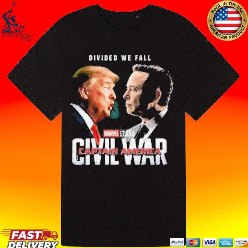 Civil War Trump Vs Elon Divided We Fall Captain America T-shirt