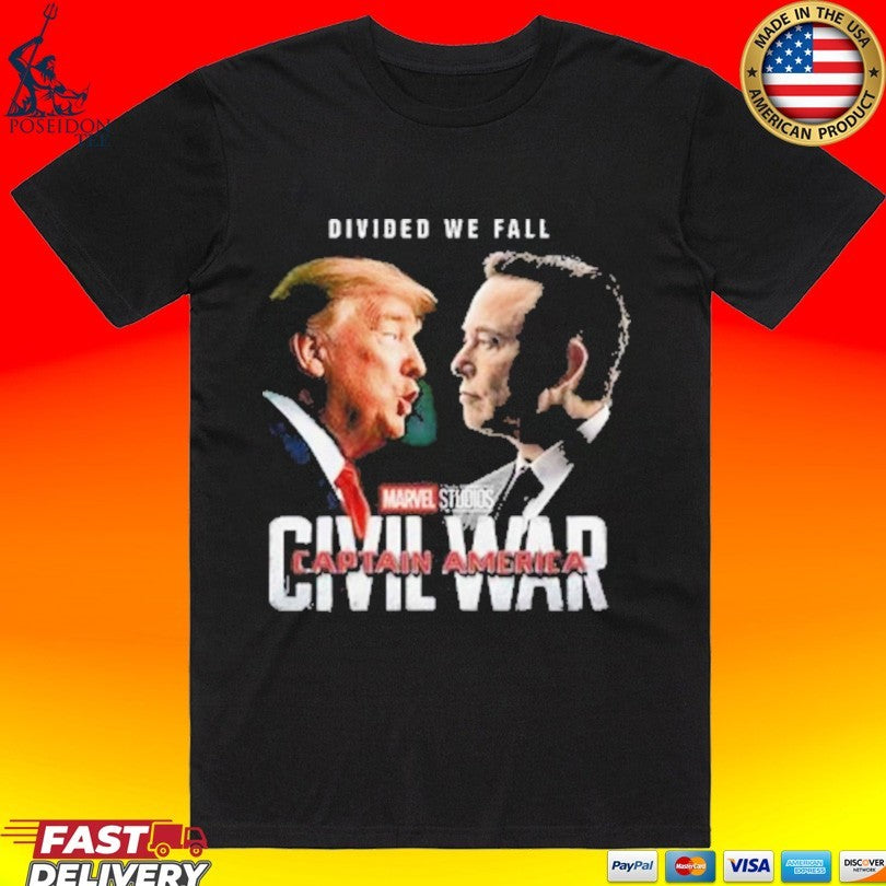 Civil War Trump Vs Elon Divided We Fall Captain America T-shirt