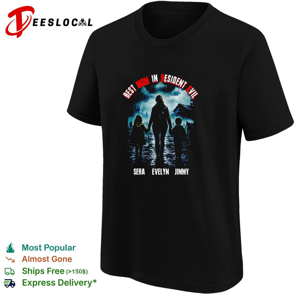 mom in Resident Evil family silhouette walking in the rain poster shirt