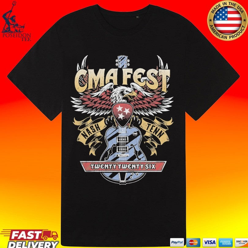 Cma Fest Nashville Tenn Twenty Twenty Six 2026 Eagle Guitar T-shirt