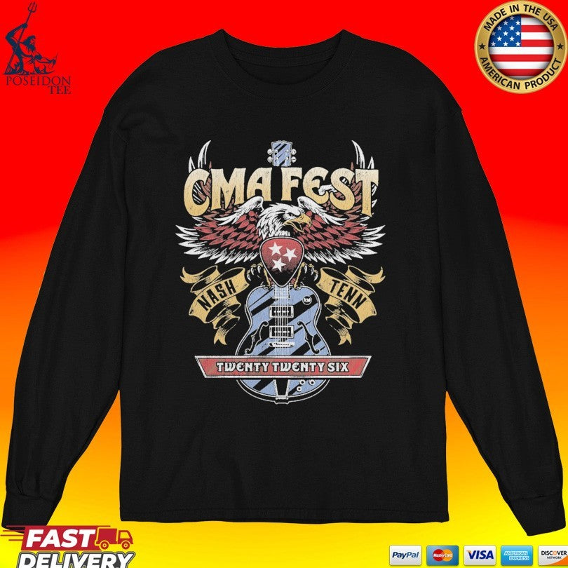Cma Fest Nashville Tenn Twenty Twenty Six 2026 Eagle Guitar T-shirt