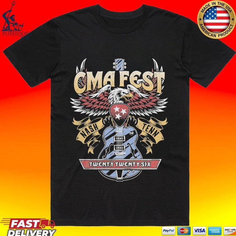 Cma Fest Nashville Tenn Twenty Twenty Six 2026 Eagle Guitar T-shirt