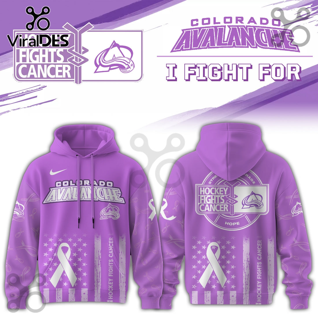 Colorado Avalanche Hockey Fights Cancer Purple Ribbon Hoodie