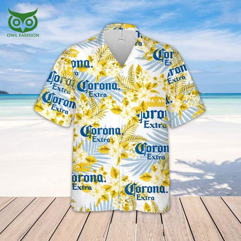 Corona Extra Beer Tropical Flower Pattern Hawaiian Shirt Gift For Beach Trip