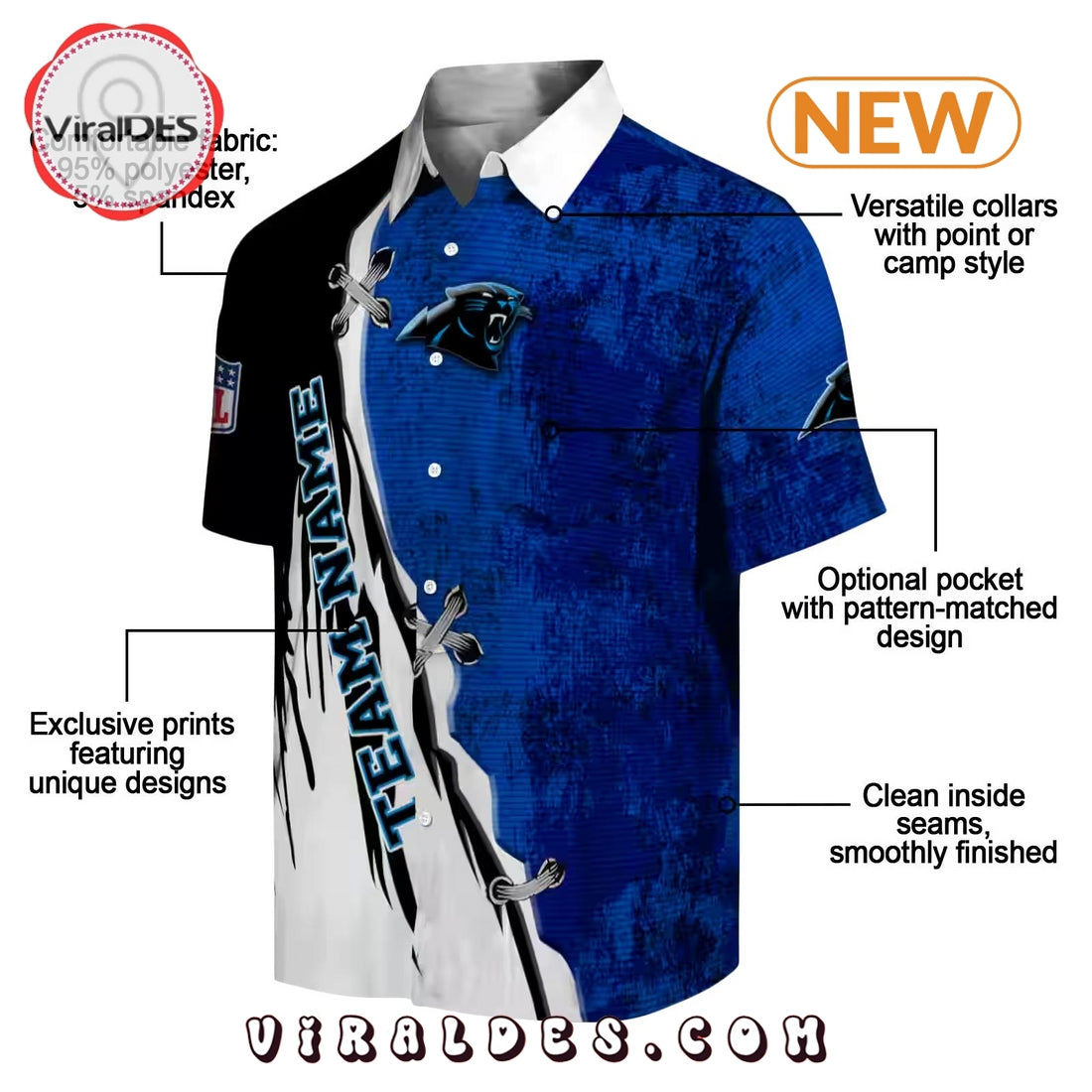 Custom Carolina Panthers Edgy Streaks Hawaiian Shirt