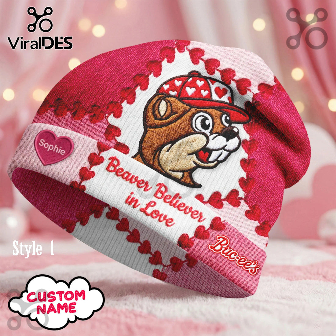 Custom Name Buc-ee’s Valentine Day Beanie Hat